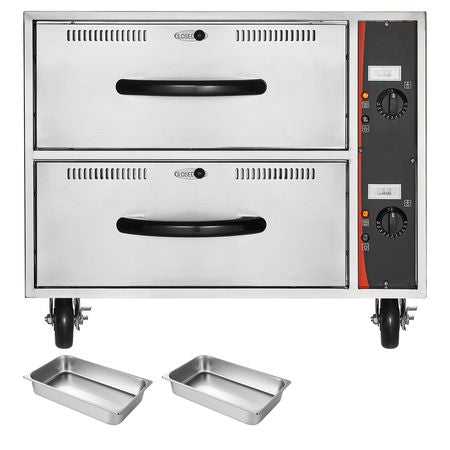 Commercial Electric Drawer Warmer, Two-Drawer Stainless Steel Food Warmer, Freestanding Standard Warming Drawer Cabinet, 85 Fahrenheit -185 Fahrenheit Wide Temperature Range