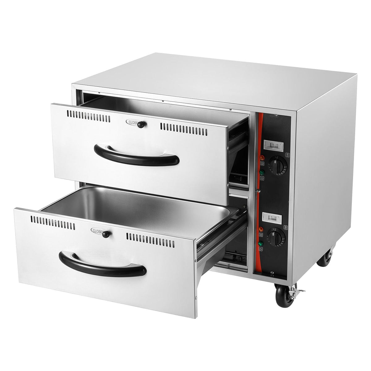 Commercial Electric Drawer Warmer, Two-Drawer Stainless Steel Food Warmer, Freestanding Standard Warming Drawer Cabinet, 85 Fahrenheit -185 Fahrenheit Wide Temperature Range