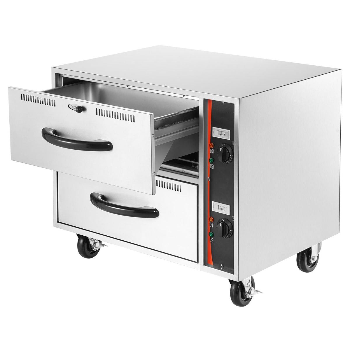 Commercial Electric Drawer Warmer, Two-Drawer Stainless Steel Food Warmer, Freestanding Standard Warming Drawer Cabinet, 85 Fahrenheit -185 Fahrenheit Wide Temperature Range