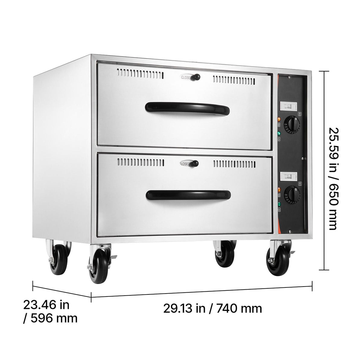 Commercial Electric Drawer Warmer, Two-Drawer Stainless Steel Food Warmer, Freestanding Standard Warming Drawer Cabinet, 85 Fahrenheit -185 Fahrenheit Wide Temperature Range