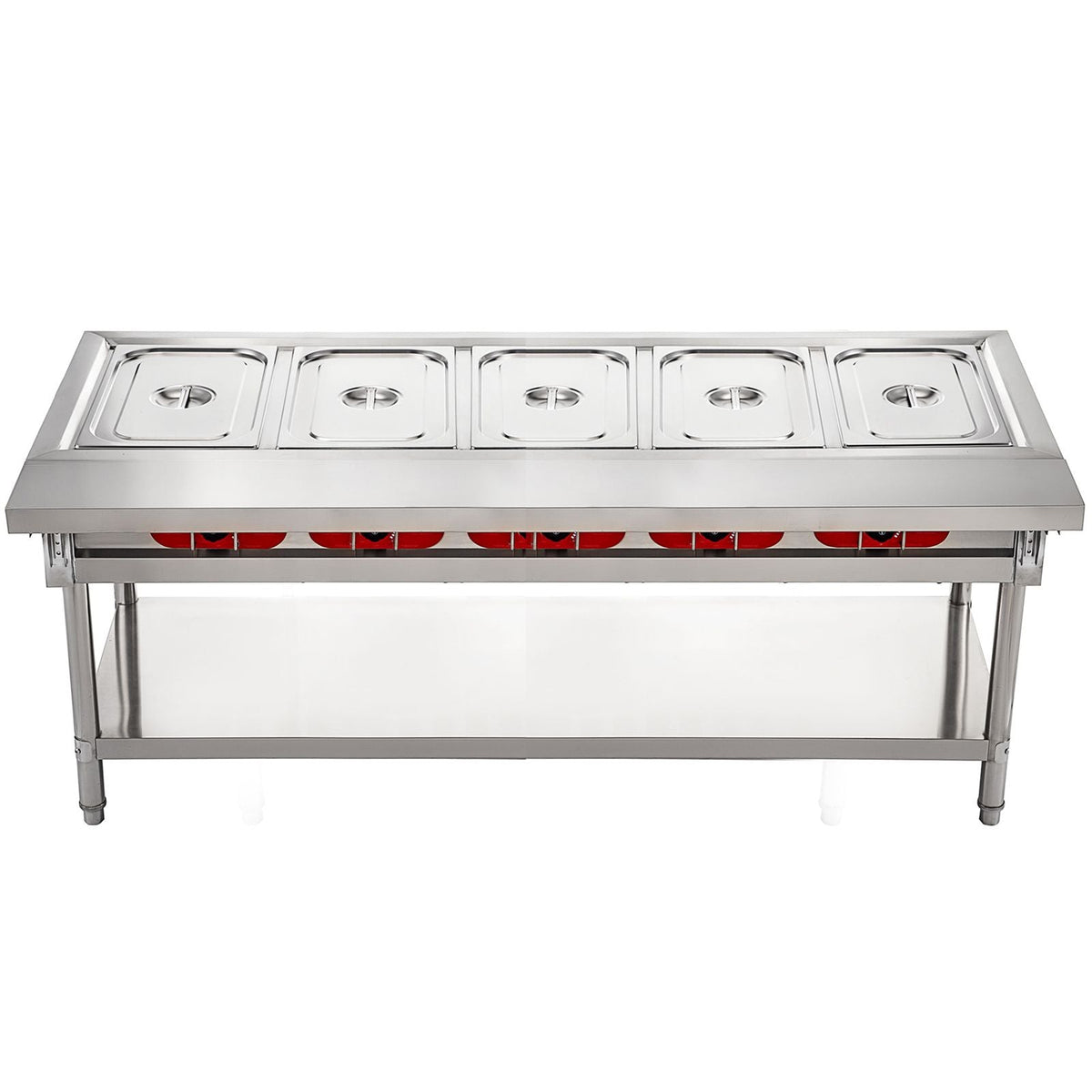 Commercial Electric Food Warmer 5 Pot Steam Table Food Warmer 18 Quart/Pan with Lids with 7 Inch Cutting Board Food Grade Stainless Steel Steam Table Serving Counter 220V 3750W for Restaurant