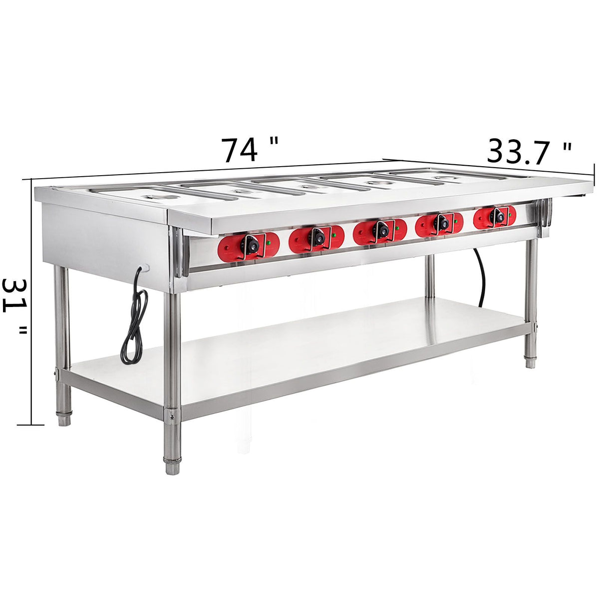 Commercial Electric Food Warmer 5 Pot Steam Table Food Warmer 18 Quart/Pan with Lids with 7 Inch Cutting Board Food Grade Stainless Steel Steam Table Serving Counter 220V 3750W for Restaurant