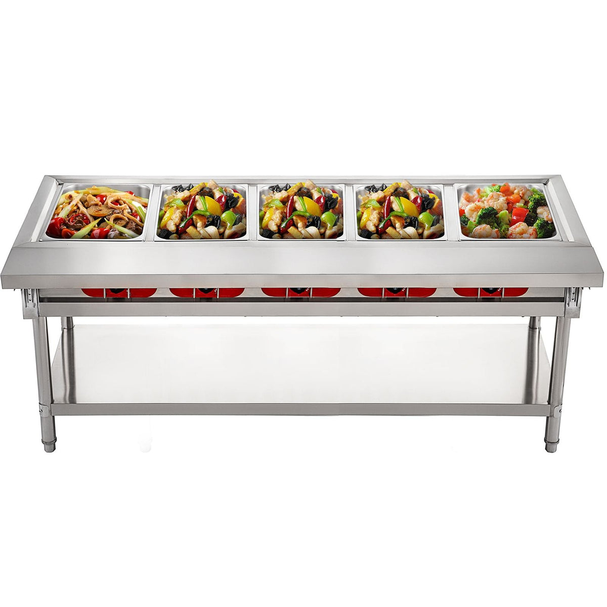 Commercial Electric Food Warmer 5 Pot Steam Table Food Warmer 18 Quart/Pan with Lids with 7 Inch Cutting Board Food Grade Stainless Steel Steam Table Serving Counter 220V 3750W for Restaurant