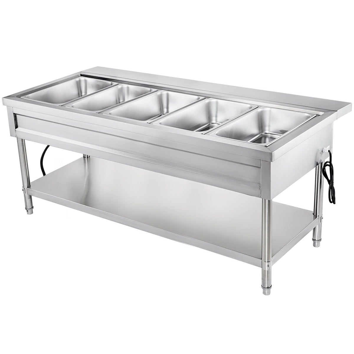 Commercial Electric Food Warmer 5 Pot Steam Table Food Warmer 18 Quart/Pan with Lids with 7 Inch Cutting Board Food Grade Stainless Steel Steam Table Serving Counter 220V 3750W for Restaurant