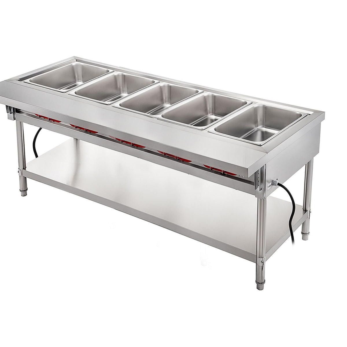 Commercial Electric Food Warmer 5 Pot Steam Table Food Warmer 18 Quart/Pan with Lids with 7 Inch Cutting Board Food Grade Stainless Steel Steam Table Serving Counter 220V 3750W for Restaurant