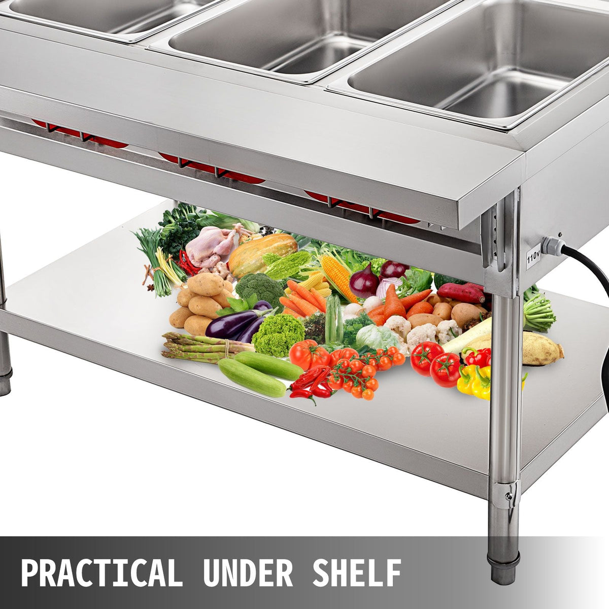 Commercial Electric Food Warmer 5 Pot Steam Table Food Warmer 18 Quart/Pan with Lids with 7 Inch Cutting Board Food Grade Stainless Steel Steam Table Serving Counter 220V 3750W for Restaurant