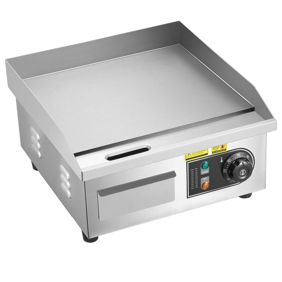 Commercial Electric Griddle, 13.98 x 11.81 inch, 1750W, 122-570°F Adjustable Temp Control, Stainless Steel Countertop Flat Top Grill with 2 Spatulas and 2 Brushes, for Steak, Pancake, Squid
