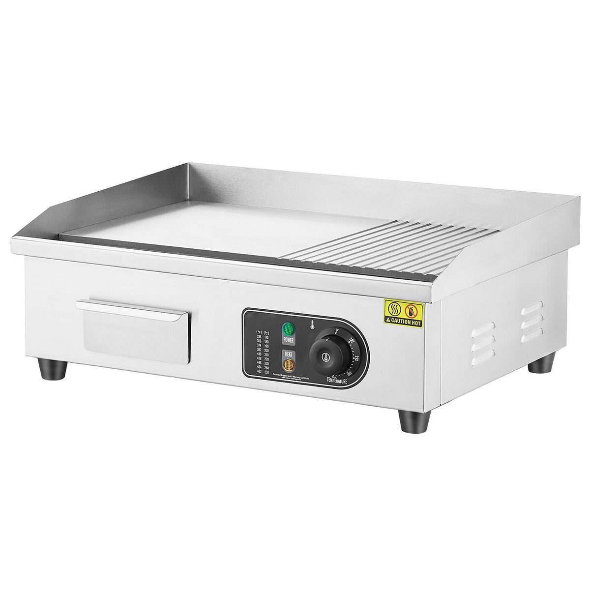 Commercial Electric Griddle, 1600W Countertop Half-Flat Top Grill, 122-572 F Adjustable Temp, 21.26x11.81x0.39in Stainless Steel Griddle Grill with 2 Shovels and 2 Brushes for Restaurant