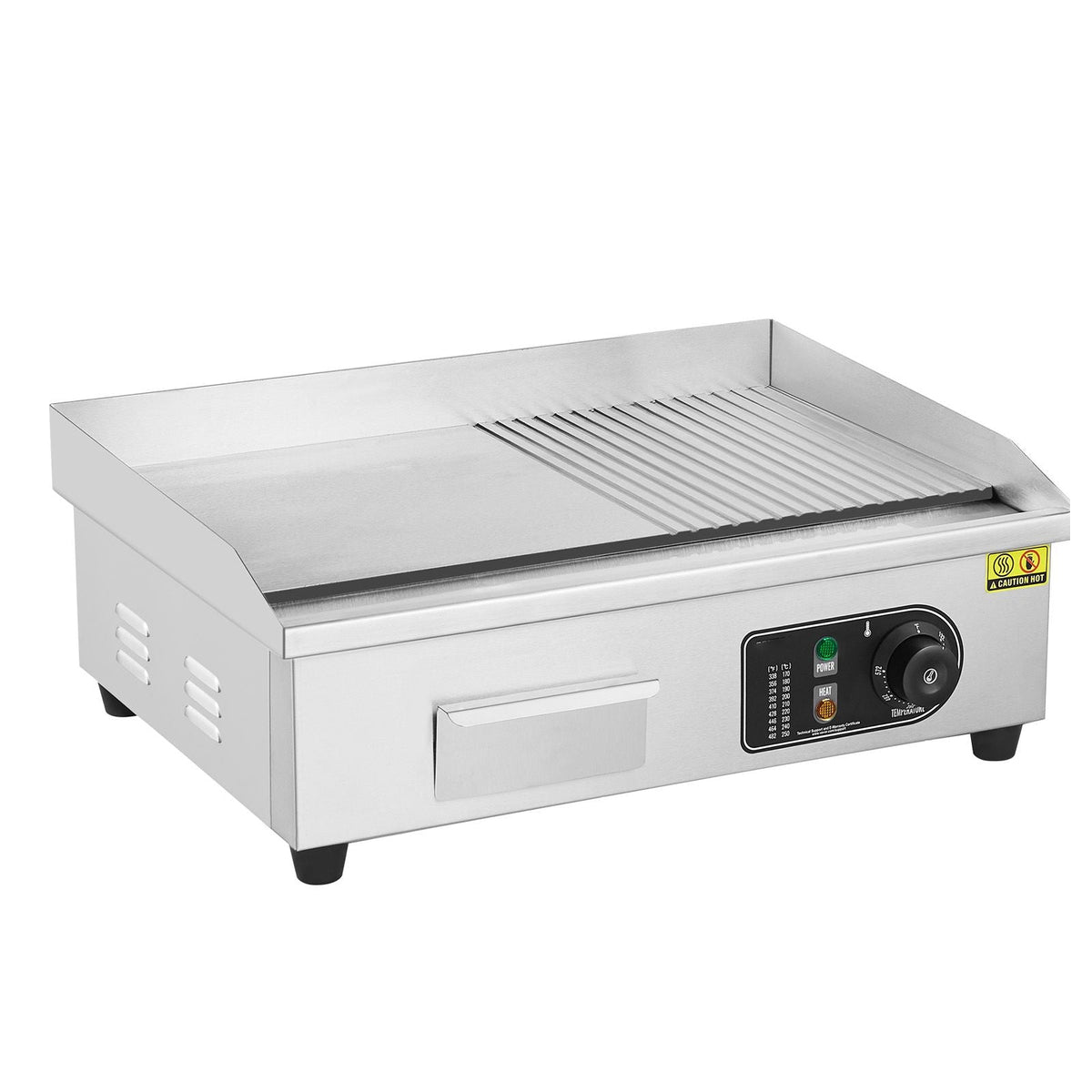 Commercial Electric Griddle, 1600W Countertop Half-Flat Top Grill, 122-572 F Adjustable Temp, 21.26x11.81x0.39in Stainless Steel Griddle Grill with 2 Shovels and 2 Brushes for Restaurant
