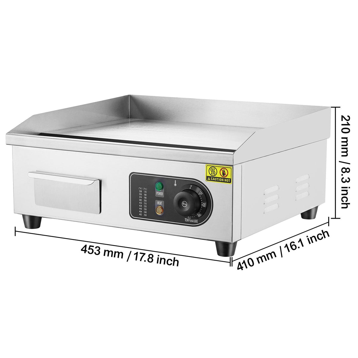 Commercial Electric Griddle, 1700W Countertop Flat Top Grill, 122-572 F Adjustable Temp, 17.72 x 11.81 x 0.39in Stainless Steel Griddle Grill with 2 Shovels and 2 Brushes for Home or Restaurant