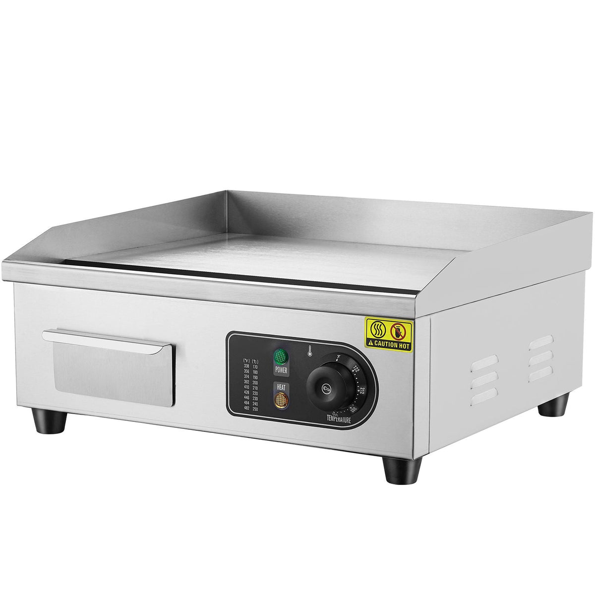 Commercial Electric Griddle, 1700W Countertop Flat Top Grill, 122-572 F Adjustable Temp, 17.72 x 11.81 x 0.39in Stainless Steel Griddle Grill with 2 Shovels and 2 Brushes for Home or Restaurant