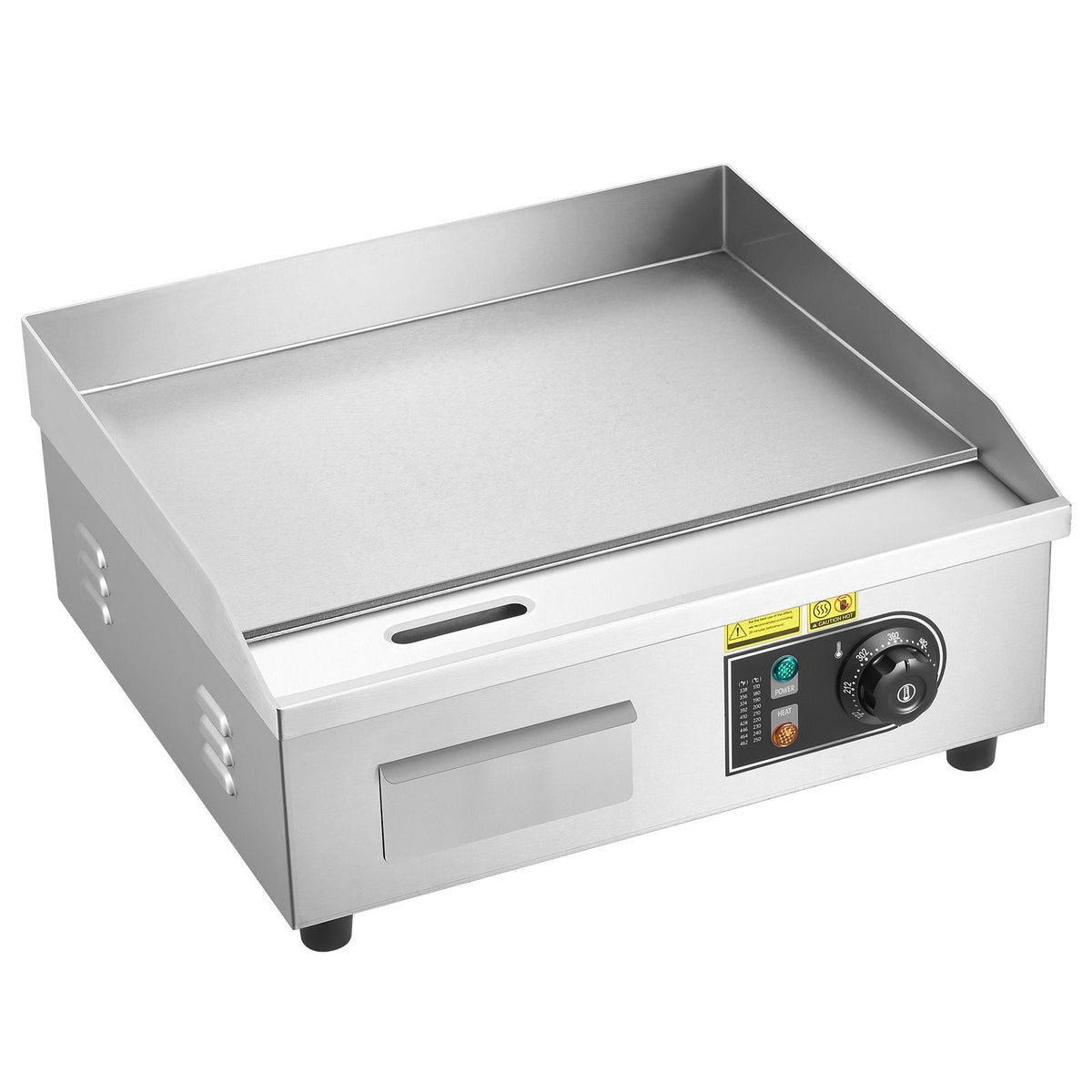Commercial Electric Griddle, 17.72 x 11.81 inch, 1750W, 122-570°F Adjustable Temp Control, Stainless Steel Countertop Flat Top Grill with 2 Spatulas, 2 Brushes, and 4 Foot Pads, for Steak