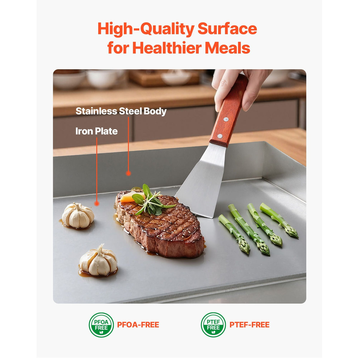 Commercial Electric Griddle, 17.72 x 11.81 inch, 1750W, 122-570°F Adjustable Temp Control, Stainless Steel Countertop Flat Top Grill with 2 Spatulas, 2 Brushes, and 4 Foot Pads, for Steak