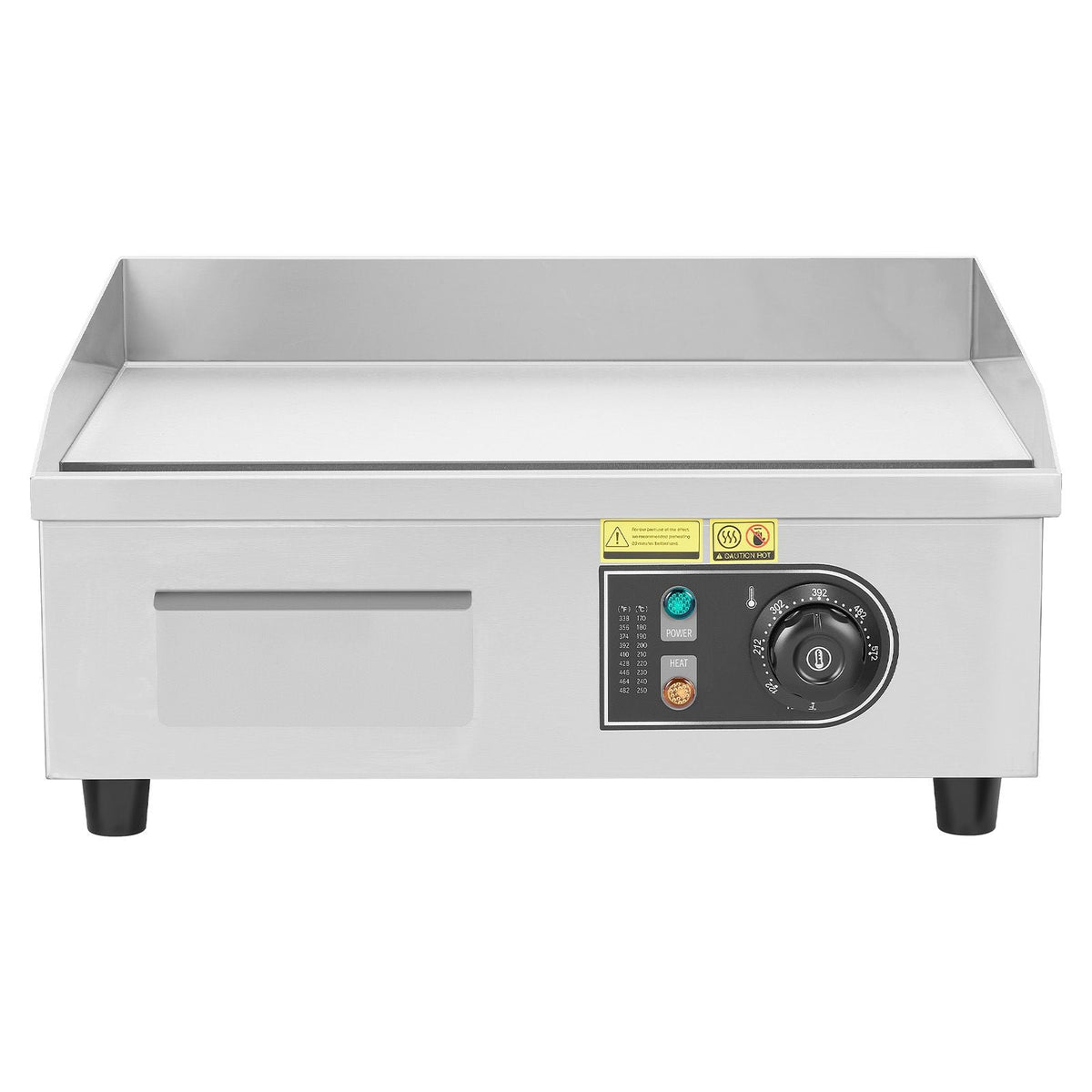 Commercial Electric Griddle, 17.72 x 11.81 inch, 1750W, 122-570°F Adjustable Temp Control, Stainless Steel Countertop Flat Top Grill with 2 Spatulas, 2 Brushes, and 4 Foot Pads, for Steak