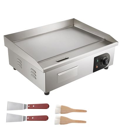 Commercial Electric Griddle, 21", 1600W Countertop Flat Top Grill, Stainless Steel Grill with Non Stick Iron Cooking Plate, 122-572Fahrenheit Adjustable Temp Control 2 Shovels & Brushes, 110V