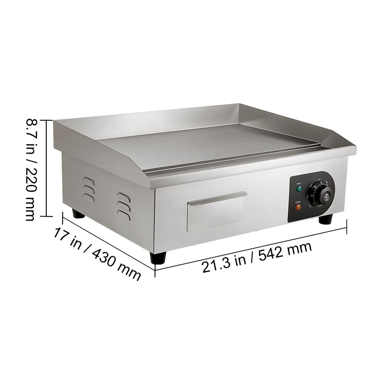 Commercial Electric Griddle, 21", 1600W Countertop Flat Top Grill, Stainless Steel Grill with Non Stick Iron Cooking Plate, 122-572Fahrenheit Adjustable Temp Control 2 Shovels & Brushes, 110V