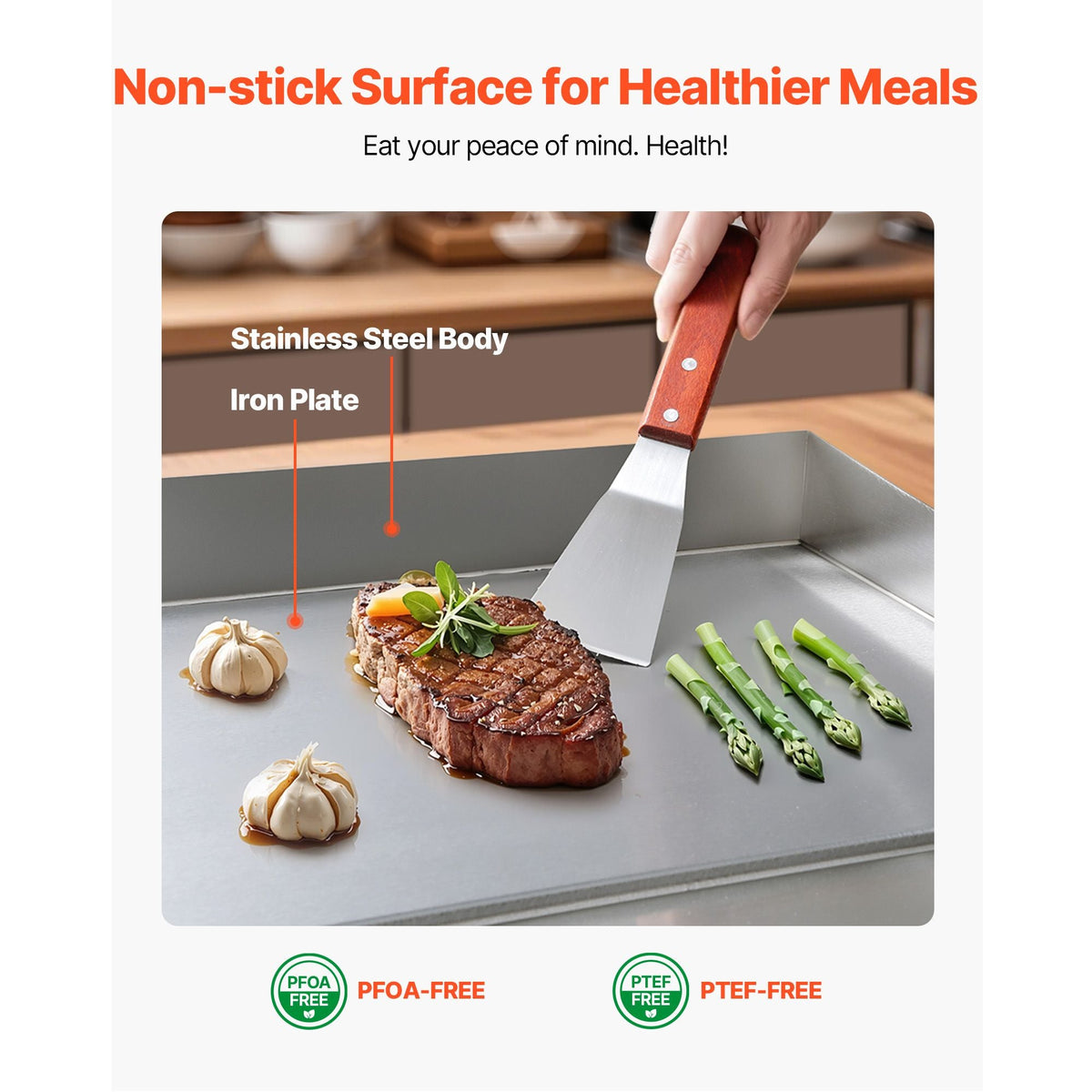 Commercial Electric Griddle, 21 x 11.8 inch, 1750W, 122-570 Fahrenheit Adjustable Temp Control, Stainless Steel Countertop Flat Top Grill with 2 Spatulas, 2 Brushes and 4 Foot Pads