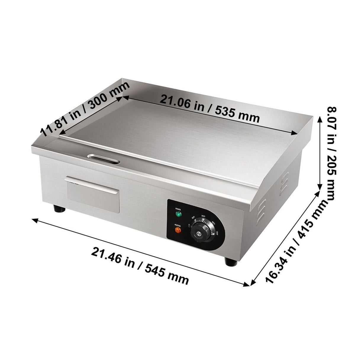 Commercial Electric Griddle, 21 x 11.8 inch, 1750W, 122-570 Fahrenheit Adjustable Temp Control, Stainless Steel Countertop Flat Top Grill with 2 Spatulas, 2 Brushes and 4 Foot Pads