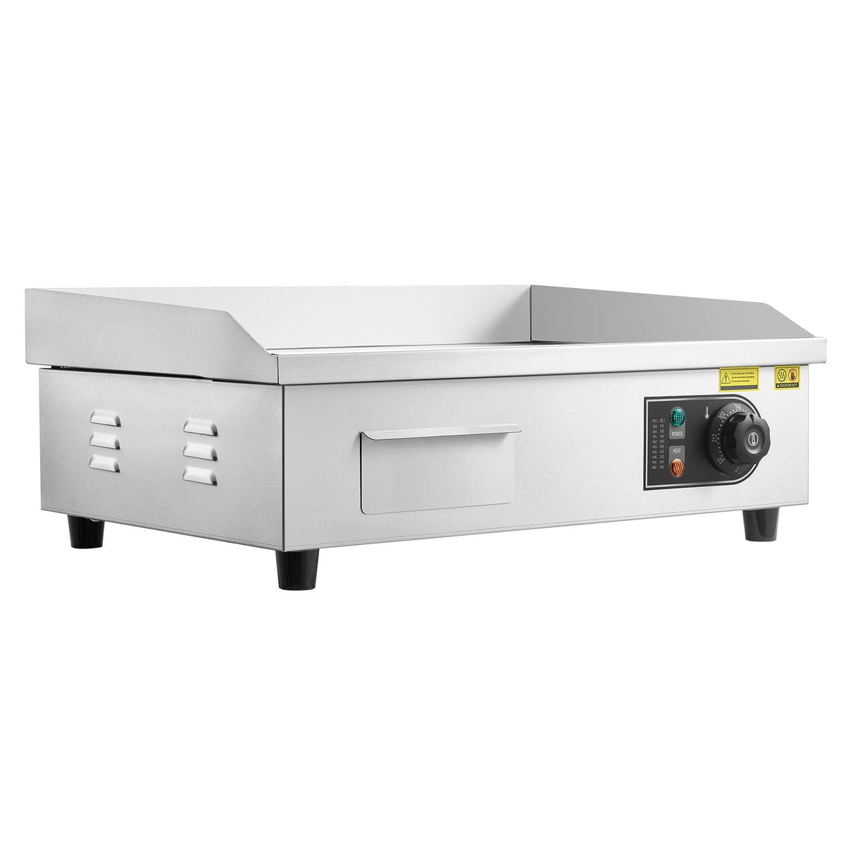 Commercial Electric Griddle, 21.06 x 11.81 inch, 1750W, 122-570 Fahrenheit Adjustable Temp Control, Stainless Steel Body, Half Grooved Half Flat, with 2 Spatulas, 2 Brushes, and 4 Foot Pads