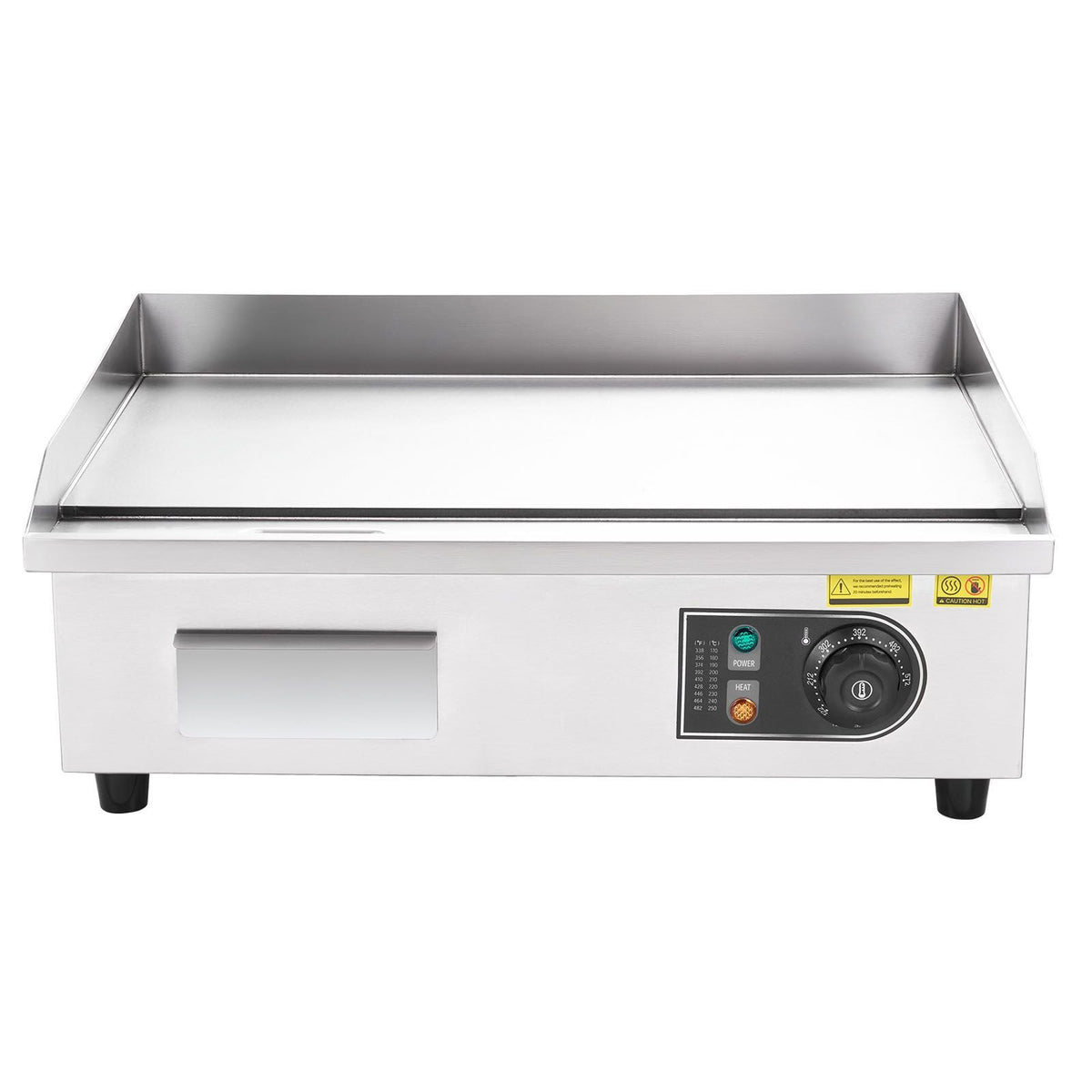 Commercial Electric Griddle, 21.06 x 11.81 inch, 3200W, 122-570 Fahrenheit Adjustable Temp Control, Stainless Steel Body, Full Flat, with 2 Spatulas, 2 Brushes, and 4 Foot Pads