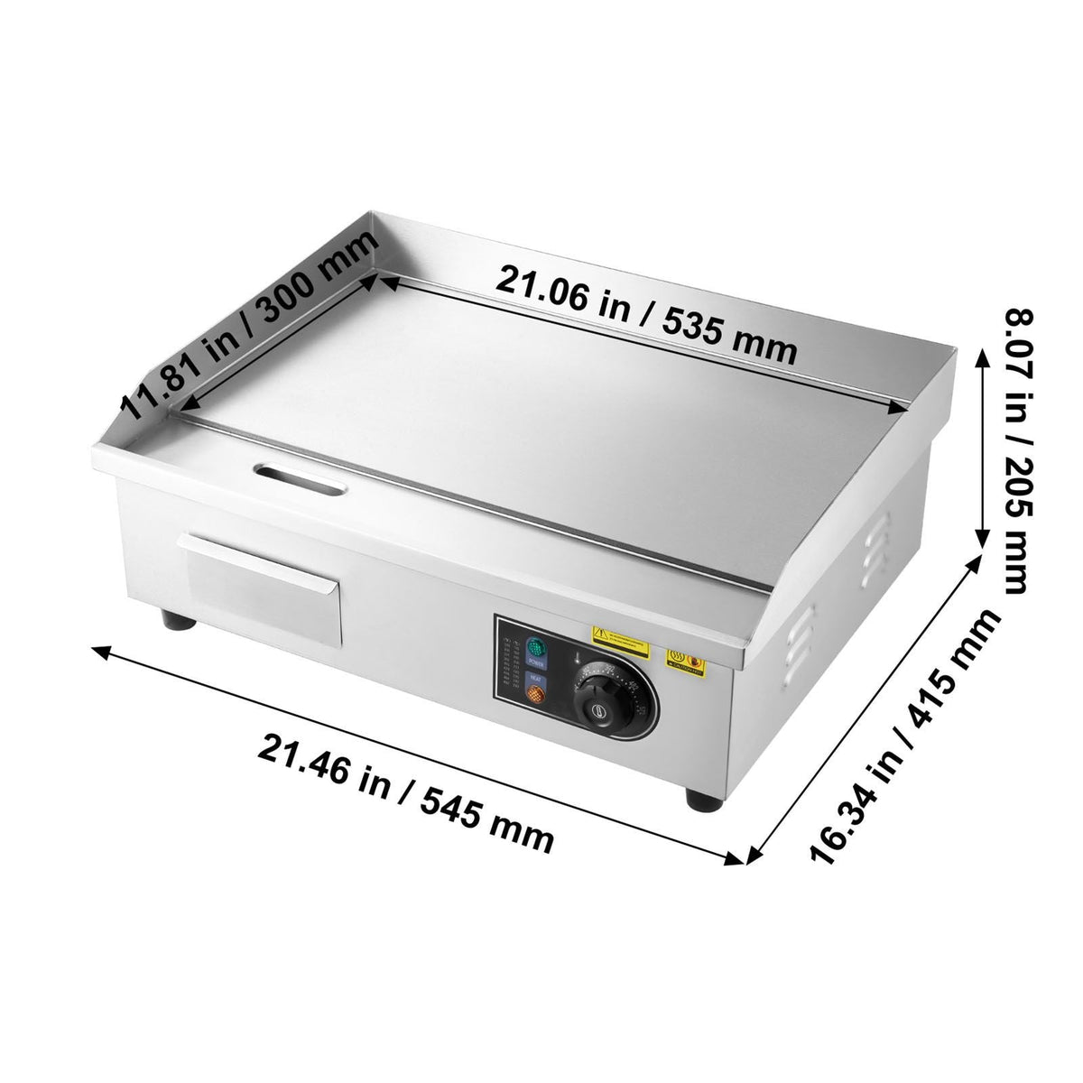 Commercial Electric Griddle, 21.06 x 11.81 inch, 3200W, 122-570 Fahrenheit Adjustable Temp Control, Stainless Steel Body, Full Flat, with 2 Spatulas, 2 Brushes, and 4 Foot Pads