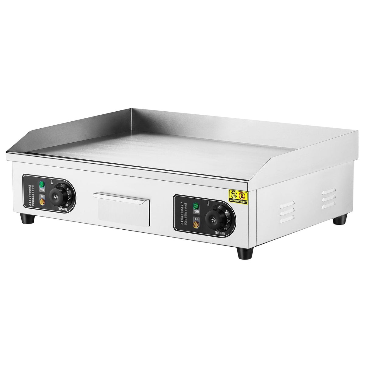 Commercial Electric Griddle, 2800W Countertop Flat Top Grill, 122-572 F Adjustable Temp, 25.98x15.75x0.39in Stainless Steel Griddle Grill with 2 Shovels, 2 Brushes, for Home Restaurant(No Plug)