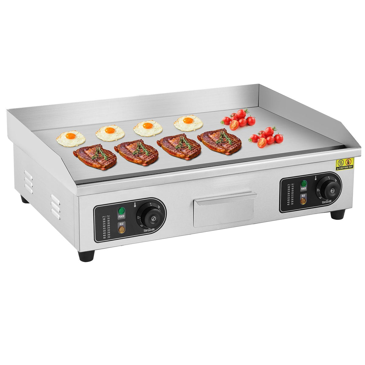 Commercial Electric Griddle, 2800W Countertop Flat Top Grill, 122-572 F Adjustable Temp, 25.98x15.75x0.39in Stainless Steel Griddle Grill with 2 Shovels, 2 Brushes, for Home Restaurant(No Plug)