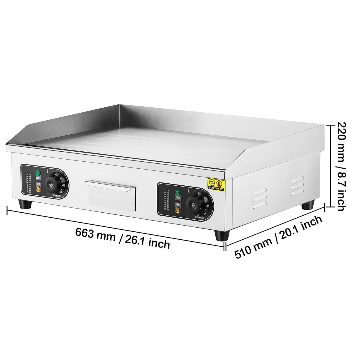 Commercial Electric Griddle, 2800W Countertop Flat Top Grill, 122-572 F Adjustable Temp, 25.98x15.75x0.39in Stainless Steel Griddle Grill with 2 Shovels, 2 Brushes, for Home Restaurant(No Plug)