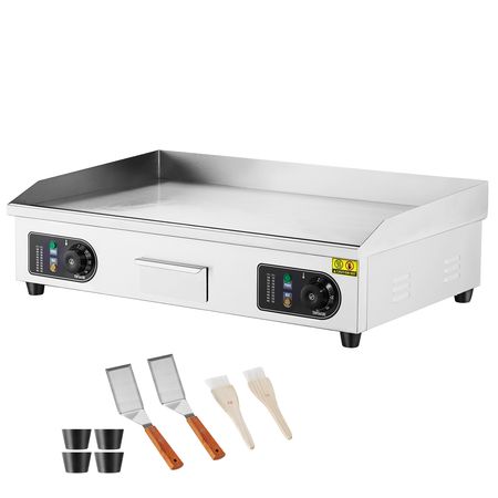 Commercial Electric Griddle, 2800W Countertop Flat Top Grill, 122-572 F Adjustable Temp, 28.74x15.75x0.39in Stainless Steel Griddle Grill with 2 Shovels, for Home Restaurant(No Plug)