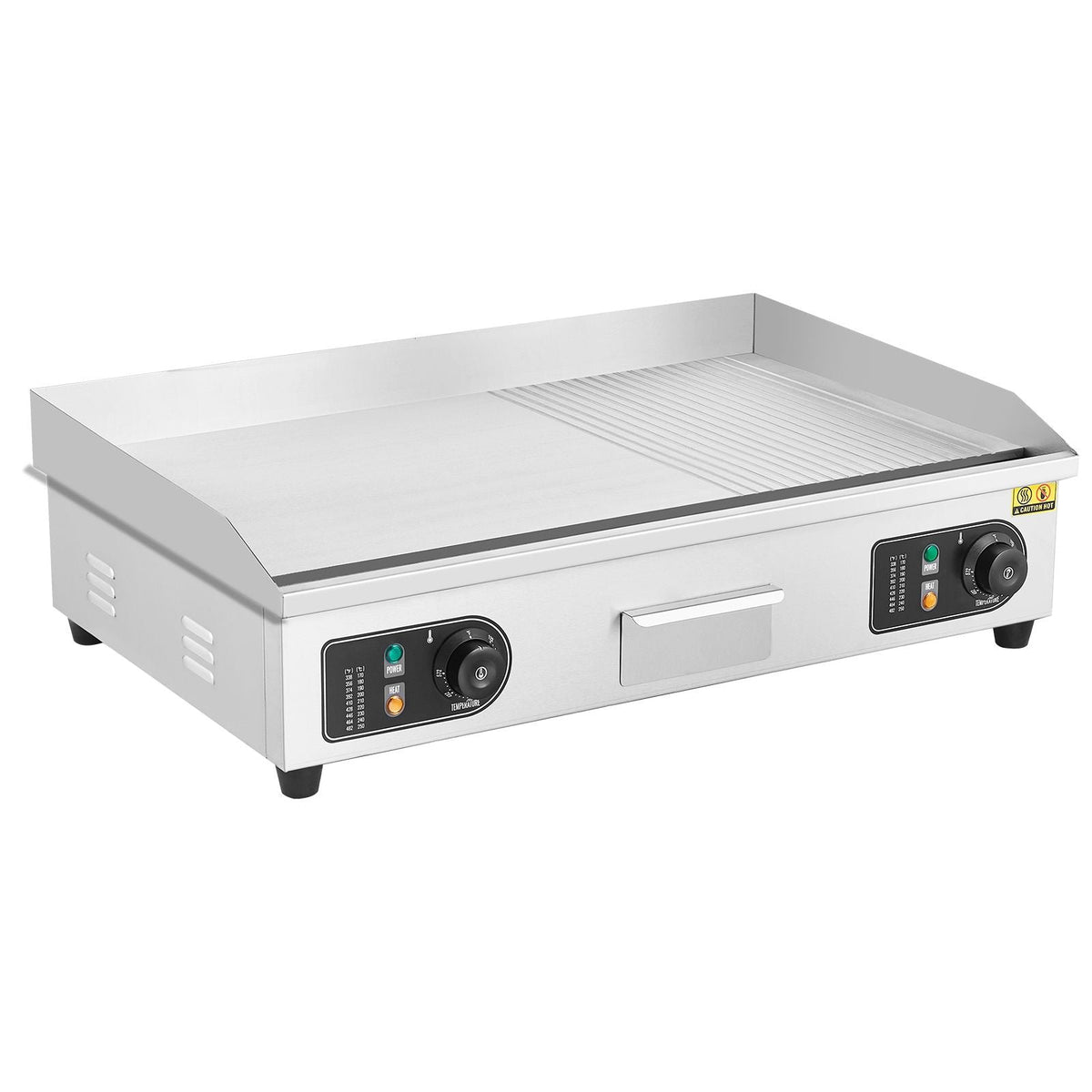Commercial Electric Griddle, 2800W Countertop Half-Flat Top Grill, 122-572 F Adjustable Temp, 28.74x15.75x0.39in Stainless Steel Griddle Grill with 2 Shovels for Home or Restaurant (No Plug)