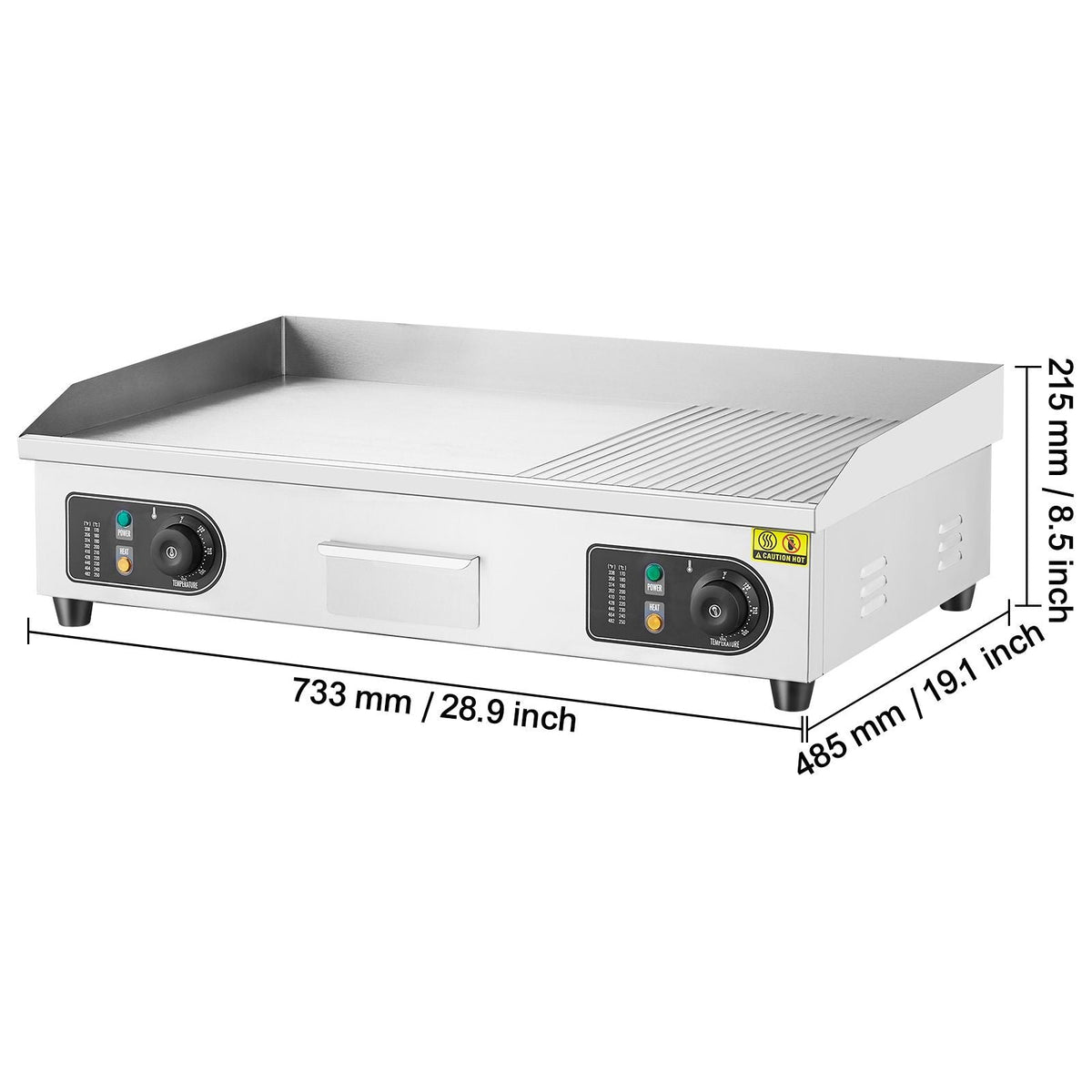 Commercial Electric Griddle, 2800W Countertop Half-Flat Top Grill, 122-572 F Adjustable Temp, 28.74x15.75x0.39in Stainless Steel Griddle Grill with 2 Shovels for Home or Restaurant (No Plug)