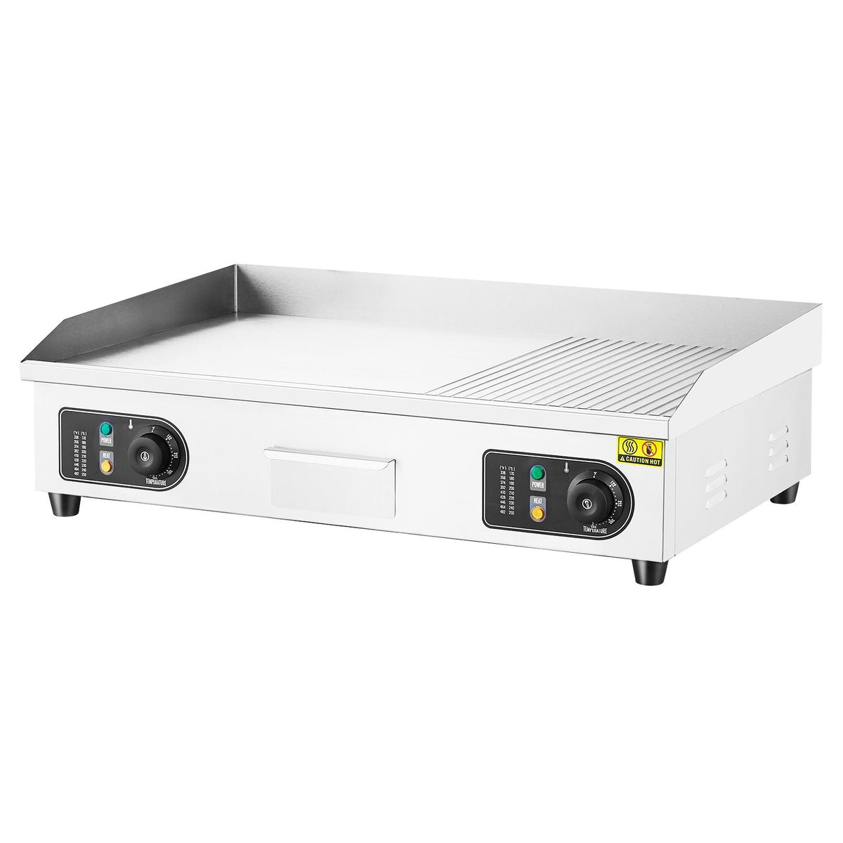 Commercial Electric Griddle, 2800W Countertop Half-Flat Top Grill, 122-572 F Adjustable Temp, 28.74x15.75x0.39in Stainless Steel Griddle Grill with 2 Shovels for Home or Restaurant (No Plug)