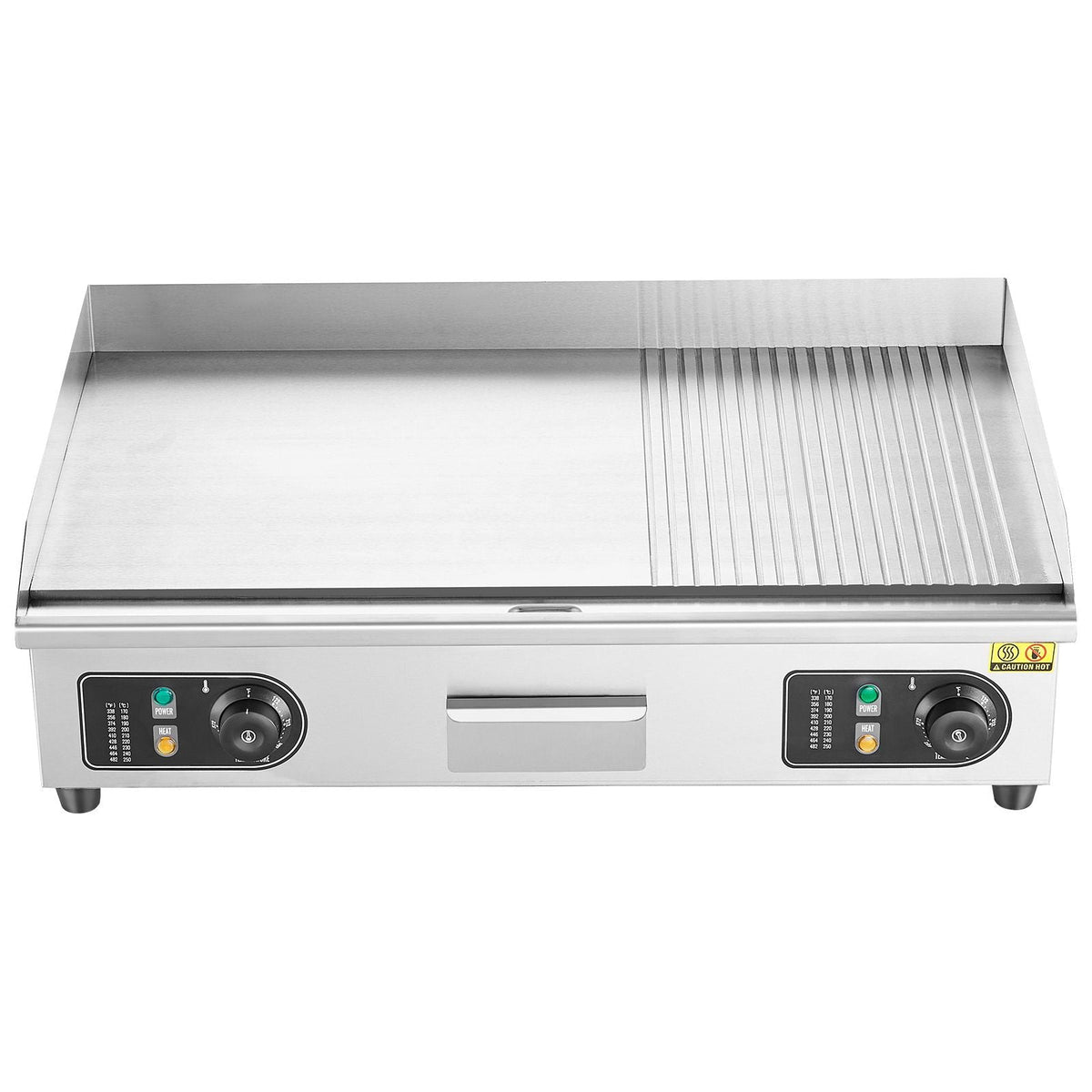 Commercial Electric Griddle, 2800W Countertop Half-Flat Top Grill, 122-572 F Adjustable Temp, 28.74x15.75x0.39in Stainless Steel Griddle Grill with 2 Shovels for Home or Restaurant (No Plug)
