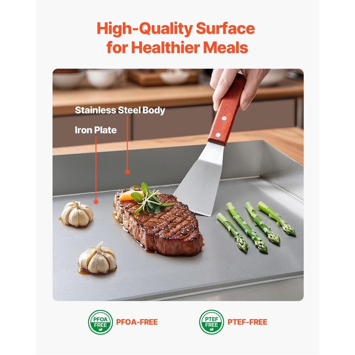 Commercial Electric Griddle, 28.54 x 15.75 in, 2800W, 122-570°F Adjustable Temp Control, Stainless Steel Countertop Flat Top Grill with 2 Spatulas, 2 Brushes, and 4 Foot Pads, for Steak