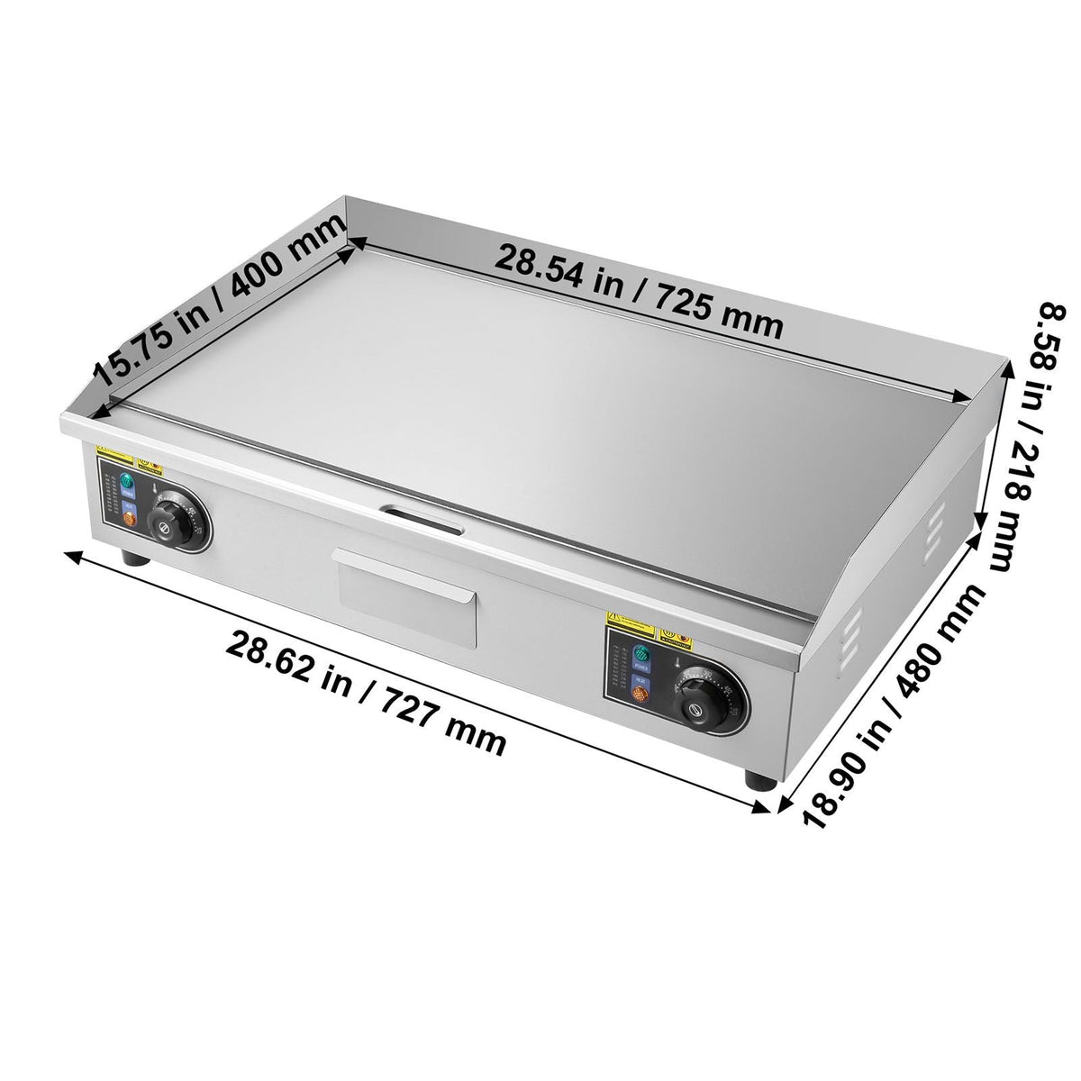 Commercial Electric Griddle, 28.54 x 15.75 in, 2800W, 122-570°F Adjustable Temp Control, Stainless Steel Countertop Flat Top Grill with 2 Spatulas, 2 Brushes, and 4 Foot Pads, for Steak