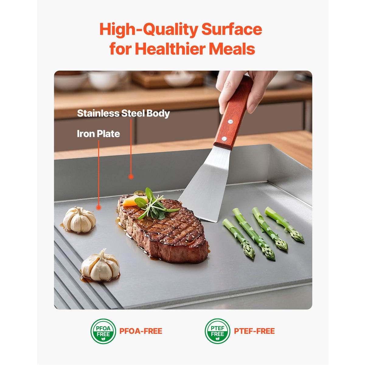 Commercial Electric Griddle, 28.54 x 15.75 in, 2800W, 122-570°F Adjustable Temp Control, Stainless Steel, Half Grooved Half Flat, with 2 Spatulas, 2 Brushes, and 4 Foot Pads, for Steak(NO PLUG)