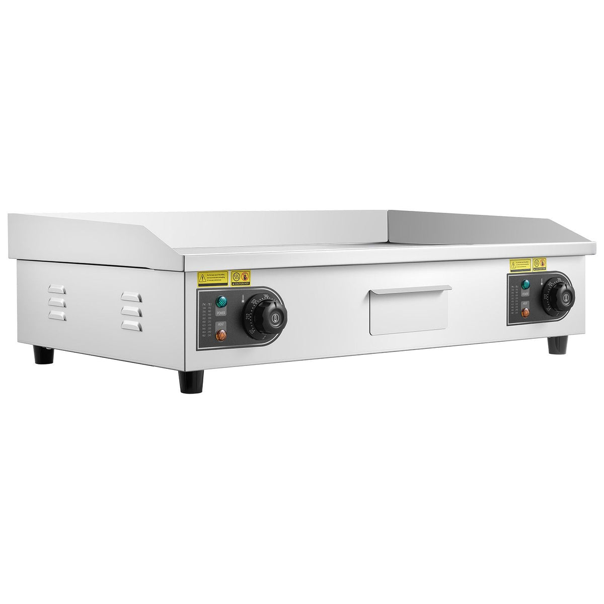 Commercial Electric Griddle, 28.54 x 15.75 in, 2800W, 122-570°F Adjustable Temp Control, Stainless Steel, Half Grooved Half Flat, with 2 Spatulas, 2 Brushes, and 4 Foot Pads, for Steak(NO PLUG)