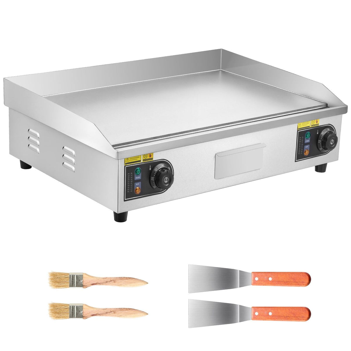 Commercial Electric Griddle, 28.54 x 15.75 in, 4400W, 122-570 Fahrenheit Adjustable Temp Control, Stainless Steel Countertop Full Flat Top Grill with 2 Spatulas and 2 Brushes