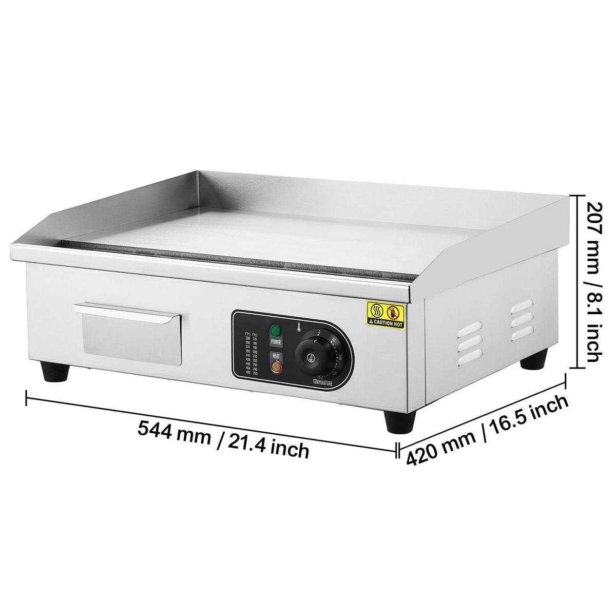 Commercial Electric Griddle, 3200W Countertop Flat Top Grill, 122-572 F Adjustable Temp, 21.26 x 11.81 x 0.39in Stainless Steel Griddle Grill with 2 Shovels and 2 Brushes for Home or Restaurant