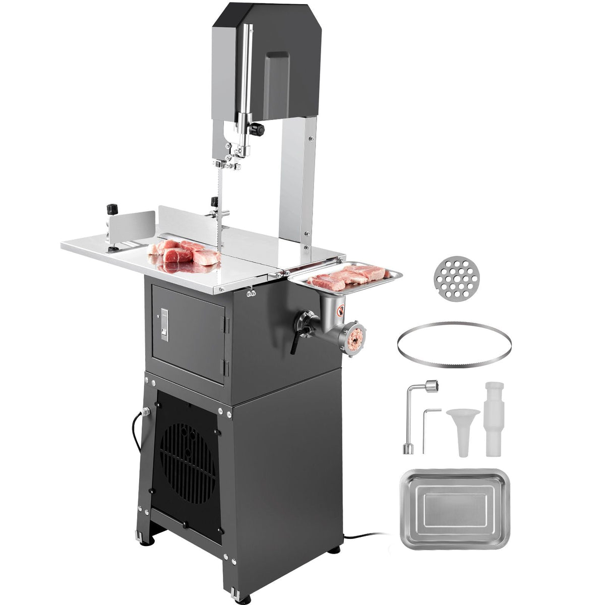 Commercial Electric Meat Bandsaw, 550W Stainless Steel Vertical Bone Sawing Machine, 19.1"x15" Workbench, 7.09 Inch Cutting Thickness, Frozen Meat Cutter with Blade for Rib Pork Beef