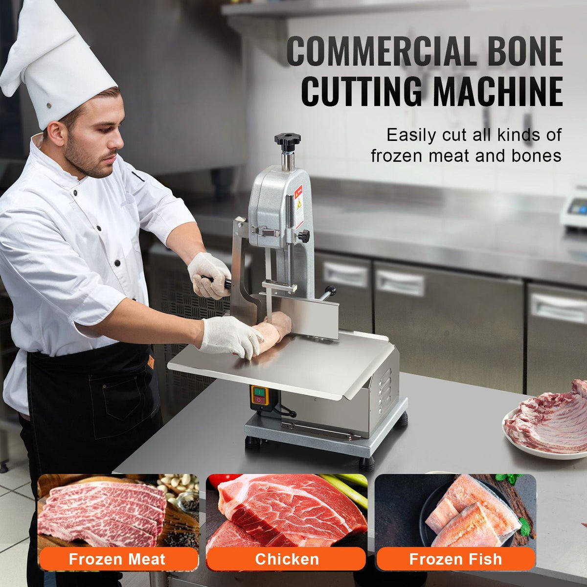 Commercial Electric Meat Bandsaw, 650W Stainless Steel Countertop Meat Sawing Machine, Workbench 12.4" x 18.1", 4.33 Inch Max Cutting Thickness, Frozen Fish Cutter for Rib Pork Beef