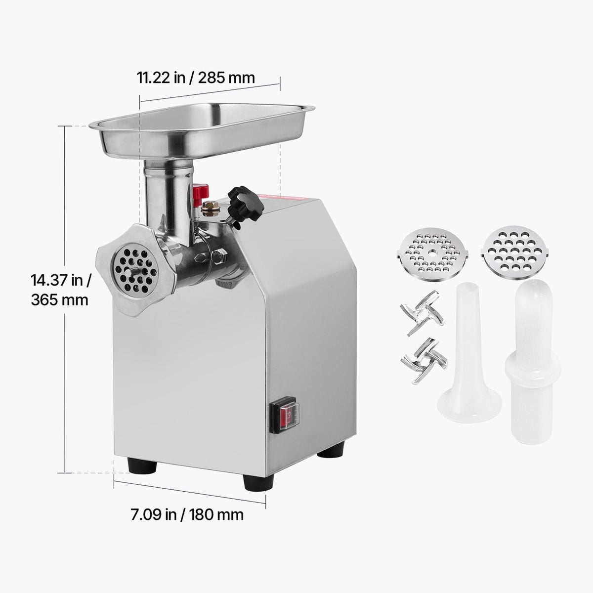Commercial Electric Meat Grinder, 5 lbs/min Capacity, #8 Industrial Meat Mincer with 2 Stainless Steel Blades, 2 Grinding Plates, 600W Heavy-Duty Sausage Maker Stuffer, for Kitchen, Restaurant