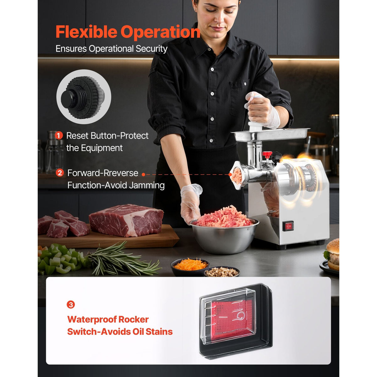 Commercial Electric Meat Grinder, 5 lbs/min Capacity, #8 Industrial Meat Mincer with 2 Stainless Steel Blades, 2 Grinding Plates, 600W Heavy-Duty Sausage Maker Stuffer, for Kitchen, Restaurant