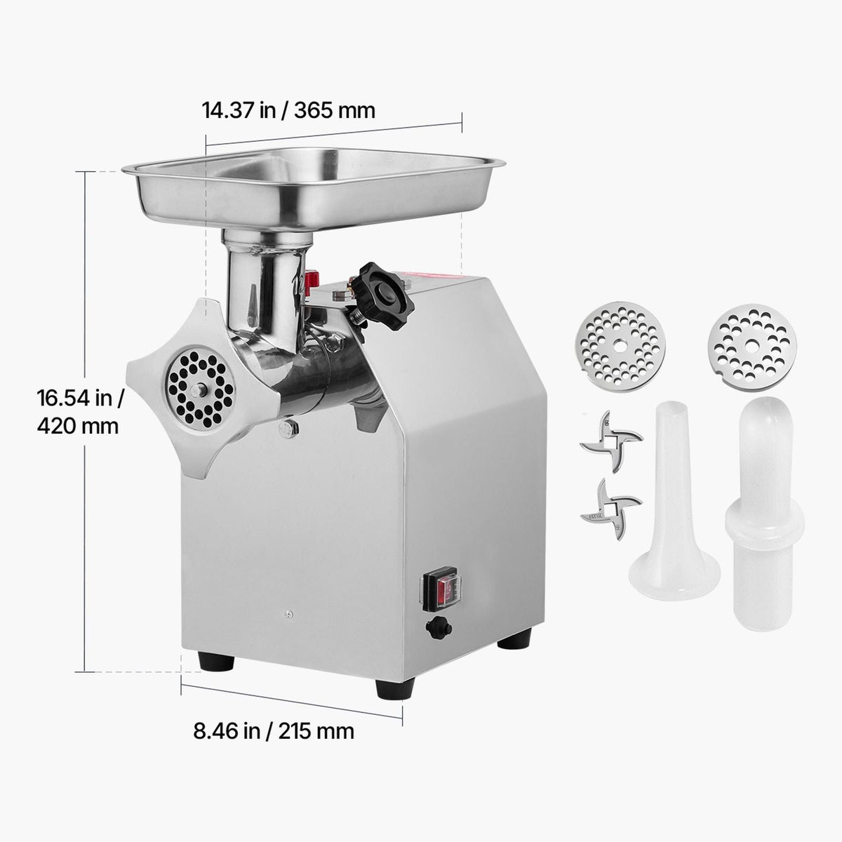 Commercial Electric Meat Grinder, 7 lbs/min Capacity, #12 Industrial Meat Mincer with 2 Stainless Steel Blades, 2 Grinding Plates, 850W Heavy-Duty Sausage Maker Stuffer, for Kitchen, Restaurant