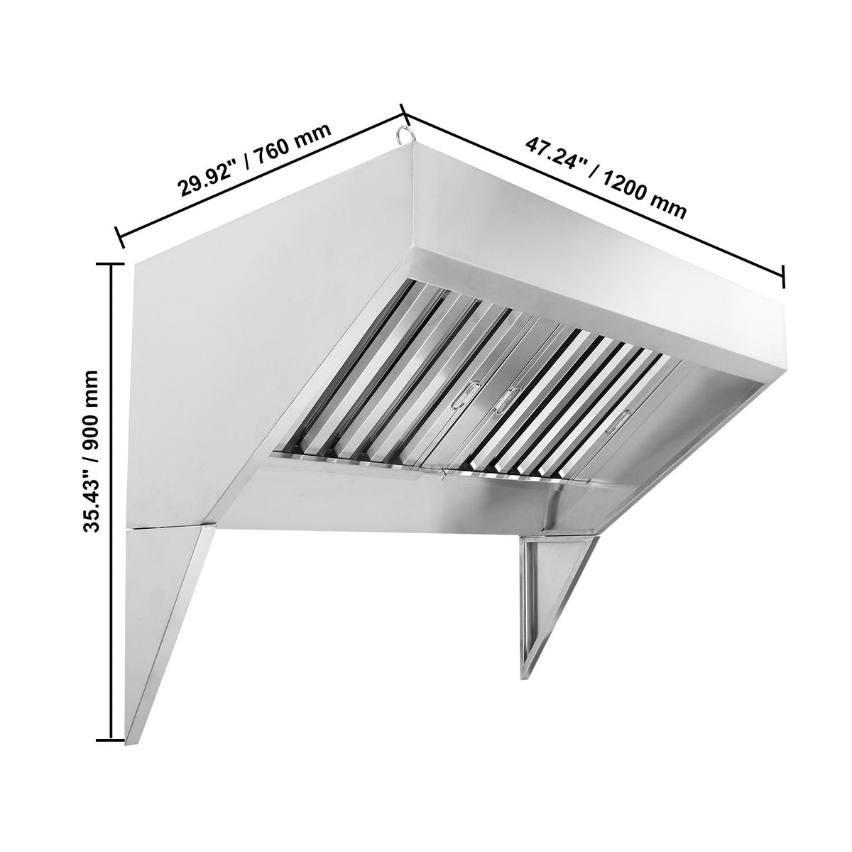 Commercial Exhaust Hood, 4FT Food Truck Hood Exhaust, 201 Stainless Steel Concession Trailer Hood with 2 Detachable U-shaped Grid Oil Filter Mesh, Rust Resistant Vent Hood for Kitchen Restaurant