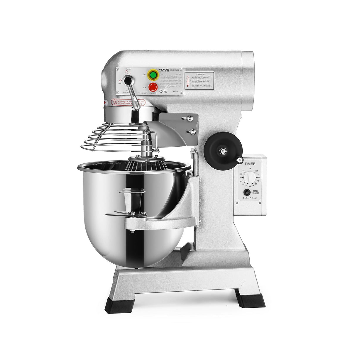 Commercial Food Mixer 10Qt 450W 3 Speeds Adjustable 110/178/390 RPM Heavy Duty 110V with Stainless Steel Bowl Dough Hooks Whisk Beater Premium for Schools Bakeries Restaurants Pizzerias