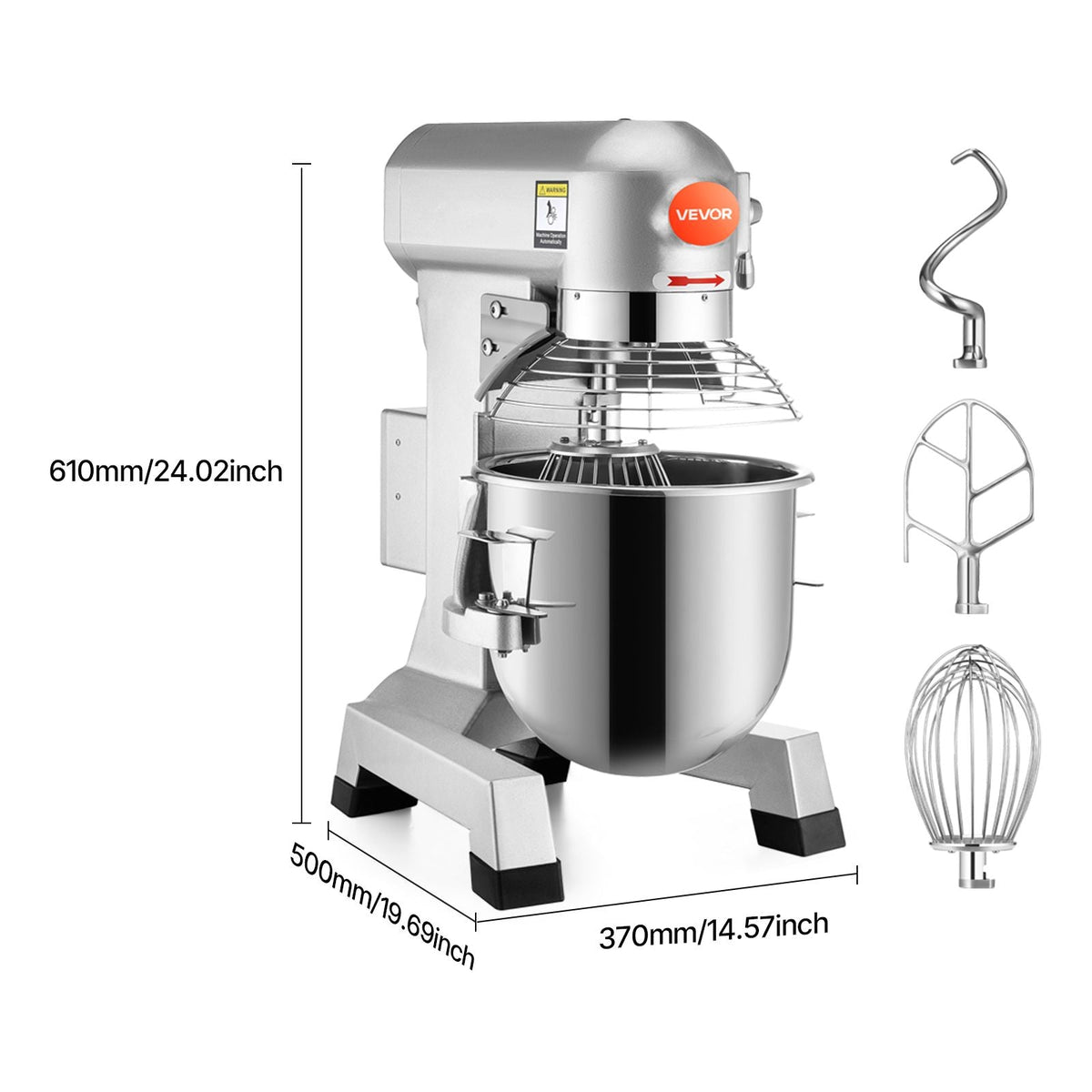 Commercial Food Mixer 10Qt 450W 3 Speeds Adjustable 110/178/390 RPM Heavy Duty 110V with Stainless Steel Bowl Dough Hooks Whisk Beater Premium for Schools Bakeries Restaurants Pizzerias