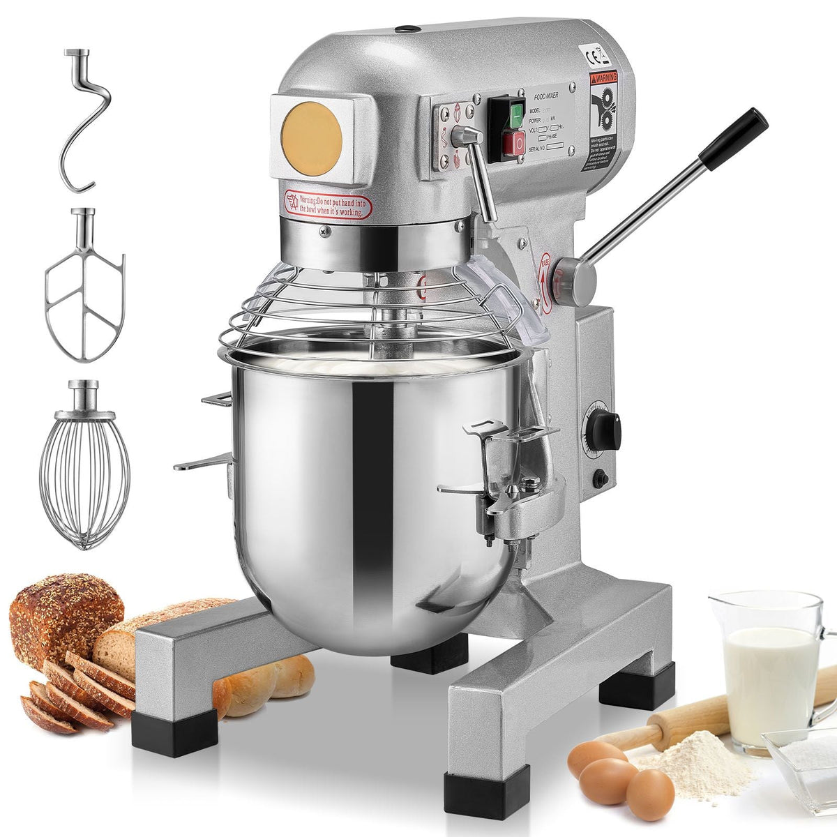 Commercial Food Mixer, 14L Commercial Stand Mixer with 3 Adjustable Speeds, 550W Dough Mixer with Stainless Steel Bowl and 3 Mixing Attachments, Ideal for Restaurant, Bakery, Pastry shop, Cafe