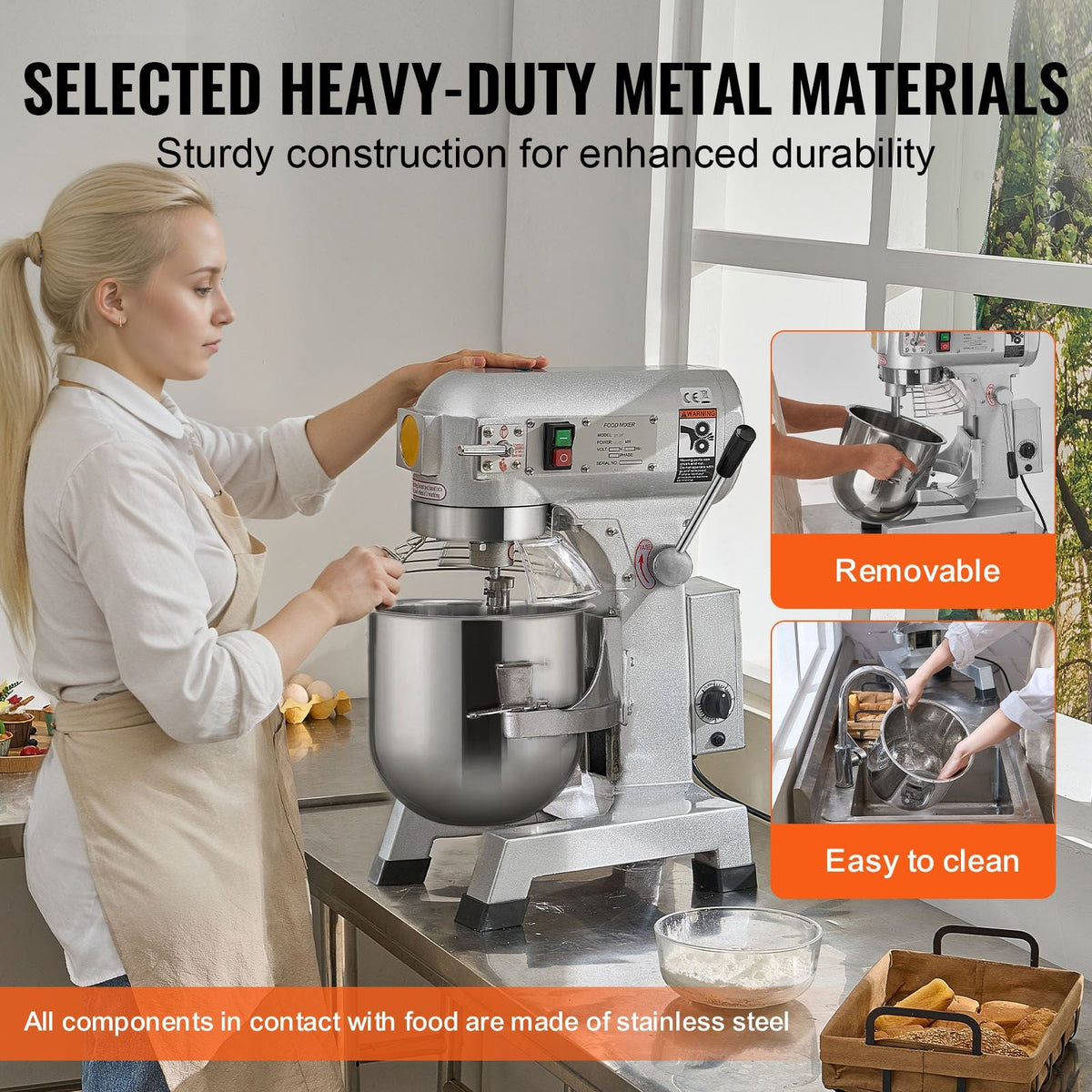 Commercial Food Mixer, 14L Commercial Stand Mixer with 3 Adjustable Speeds, 550W Dough Mixer with Stainless Steel Bowl and 3 Mixing Attachments, Ideal for Restaurant, Bakery, Pastry shop, Cafe