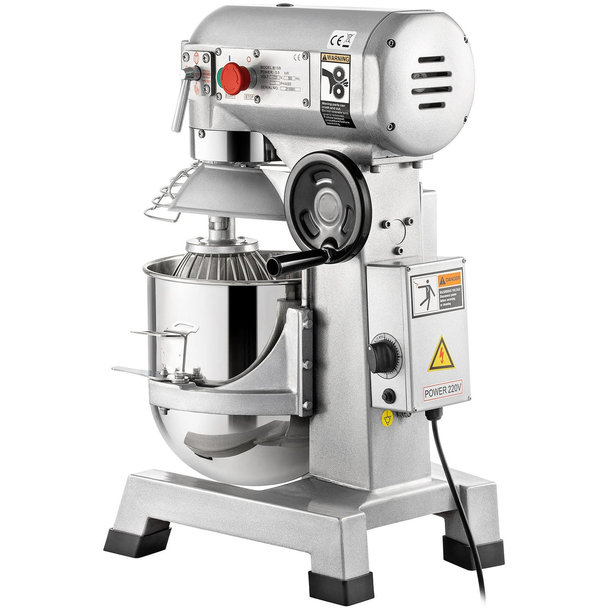 Commercial Food Mixer, 15Qt Commercial Mixer with Timing Function, 500W Stainless Steel Bowl Heavy Duty Electric Food Mixer Commercial with 3 Speeds Adjustable 113/184/341 RPM, Dough Hook Whisk